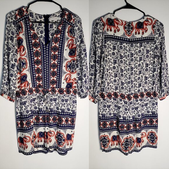 Love Bonito Blue White Red Elephant Boho Pathyia Romper Playsuit Shorts - Picture 2 of 15
